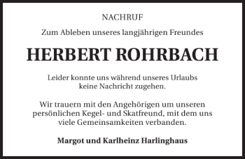 Traueranzeige von Herbert Rohrbach 