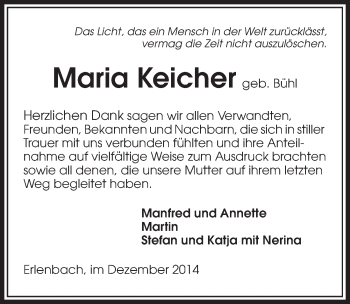 Traueranzeige von Maria Keicher 