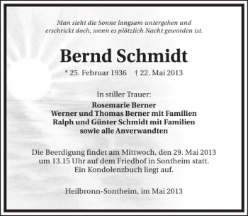 Traueranzeige von Bernd Schmidt 