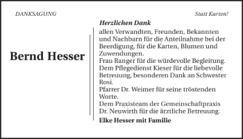 Traueranzeige von Bernd Hesser 