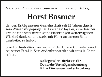 Traueranzeige von Horst Basmer 