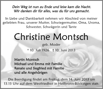 Traueranzeige von Christine Montsch 