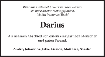 Traueranzeige von Darius Darius 