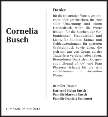 Traueranzeige von Cornelia Busch 
