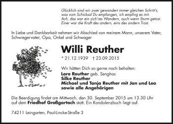 Traueranzeige von Willi Reuther 