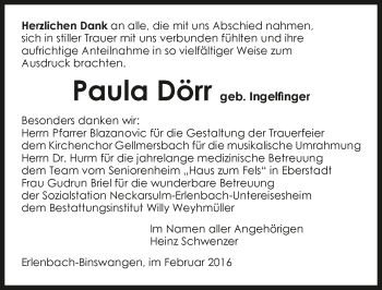 Traueranzeige von Paula Dörr 