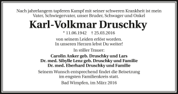 Traueranzeige von Karl-Volkmar Druschky 