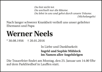 Traueranzeige von Werner Neels 