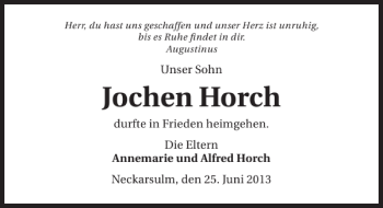 Traueranzeige von Jochen Horch 