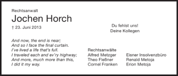 Traueranzeige von Jochen Horch 