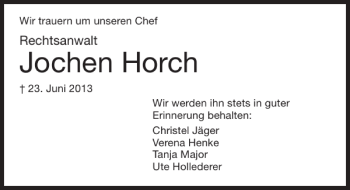 Traueranzeige von Jochen Horch 