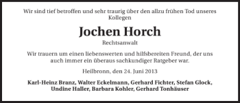 Traueranzeige von Jochen Horch 