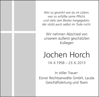 Traueranzeige von Jochen Horch 