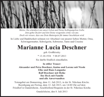 Traueranzeige von Marianne Lucia Deschner 