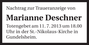 Traueranzeige von Marianne Deschner 