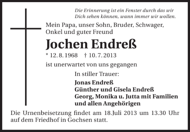  Traueranzeige für Jochen Endress vom 16.07.2013 aus 