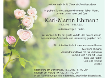 Traueranzeige von Karl-Martin Ehmann 