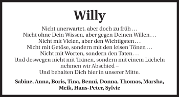 Traueranzeige von Willy Weber 