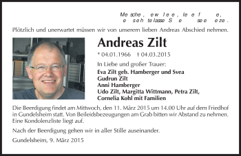 Traueranzeige von Andreas Zilt 