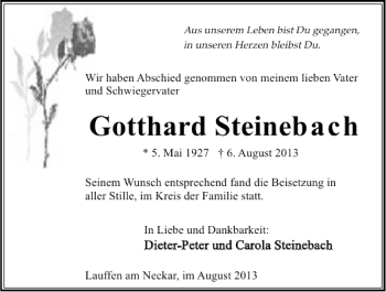 Traueranzeige von Gotthard Steinebach 
