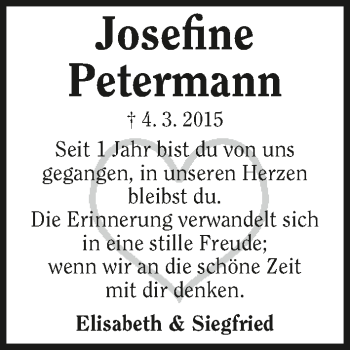 Traueranzeige von Josefine Petermann 