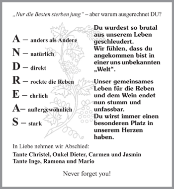 Traueranzeige von Andreas Andreas 