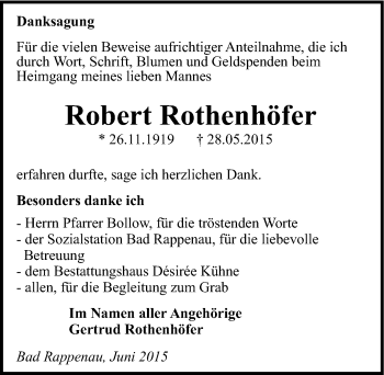 Traueranzeige von Robert Rothenhöfer 