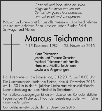 Traueranzeige von Marcus Teichmann 