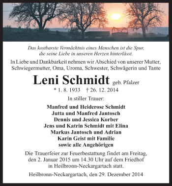 Traueranzeige von Leni Schmidt 