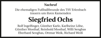 Traueranzeige von Siegfried Ochs 