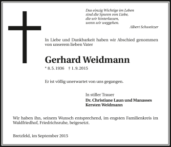 Traueranzeige von Gerhard Weidmann 