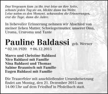 Traueranzeige von Pauline Baldassi 