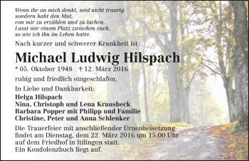 Traueranzeige von Michael Ludwig Hilspach 