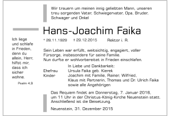 Traueranzeige von Hans-Joachim Faika 