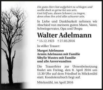 Traueranzeige von Walter Adelmann 