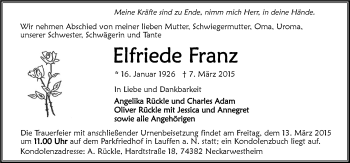 Traueranzeige von Elfriede Franz 