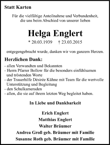 Traueranzeige von Helga Englert 