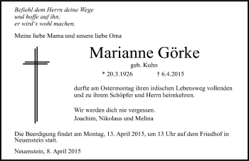 Traueranzeige von Marianne Görke 