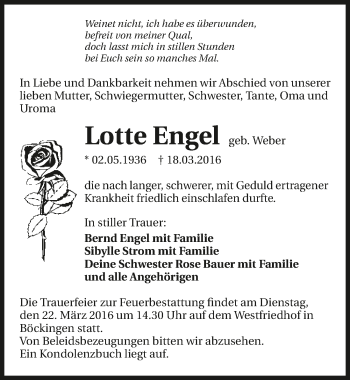 Traueranzeige von Lotte Engel 