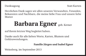 Traueranzeige von Barbara Egner 