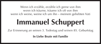 Traueranzeige von Immanuel Schuppert 