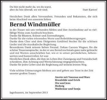 Traueranzeige von Bernd Windmüller 