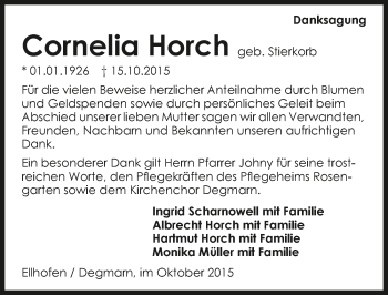 Traueranzeige von Cornelia Horch 