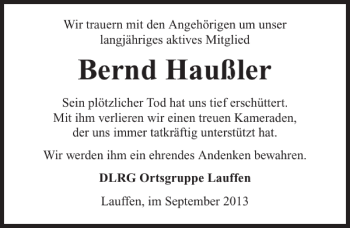 Traueranzeige von Bernd Haußler 