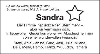 Traueranzeige von Sandra  