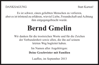 Traueranzeige von Bernd Gmelin 