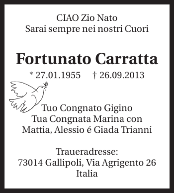 Traueranzeige von Fortunato Carratta 