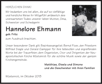 Traueranzeige von Hannelore Ehmann 