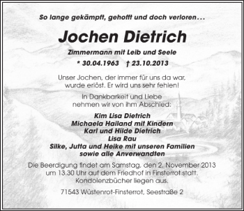 Traueranzeige von Jochen Dietrich 