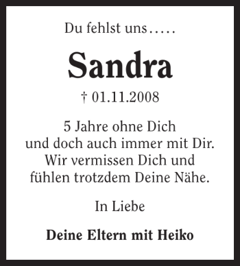 Traueranzeige von Sandra Sandra 